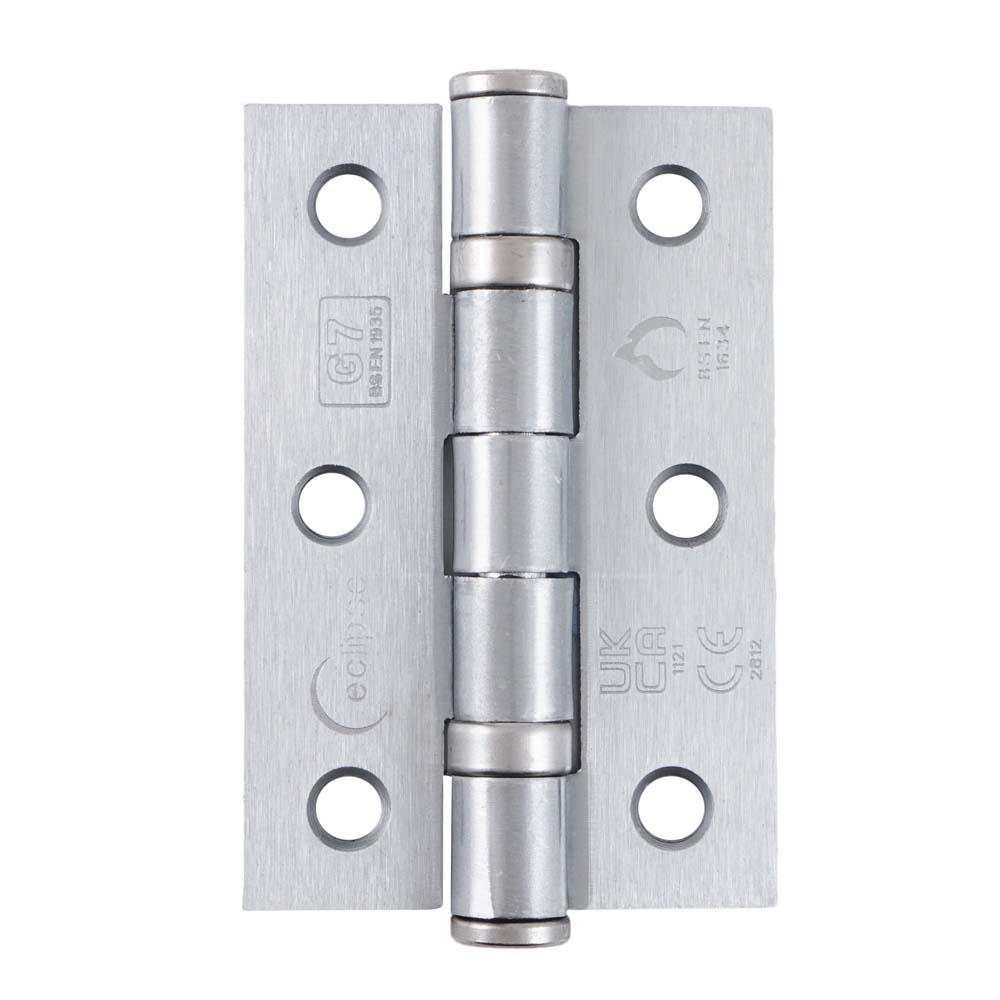 Eclipse 3 Inch (76mm) Ball Bearing Hinge Grade 7 Square Ends Mild Steel - Satin Chrome (Sold in Pairs)